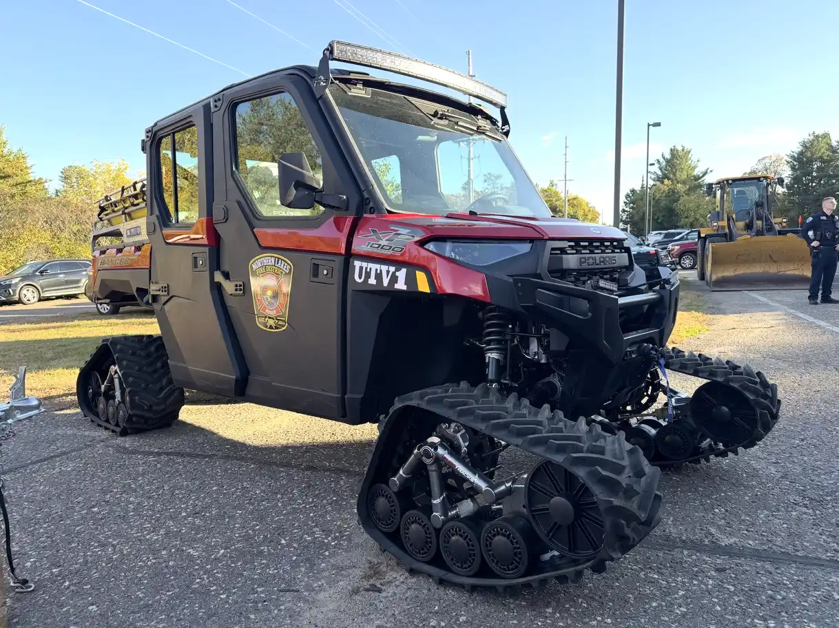 Pequot Lakes Fire Department Polaris RANGER UTV equipped with DURATRACKS track systems at the department's annual open house.