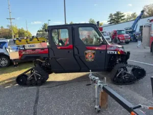 Pequot Lakes Fire Department Polaris RANGER UTV equipped with DURATRACKS track systems at the department's annual open house.